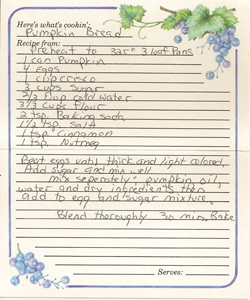 pumpkin bread recipe card